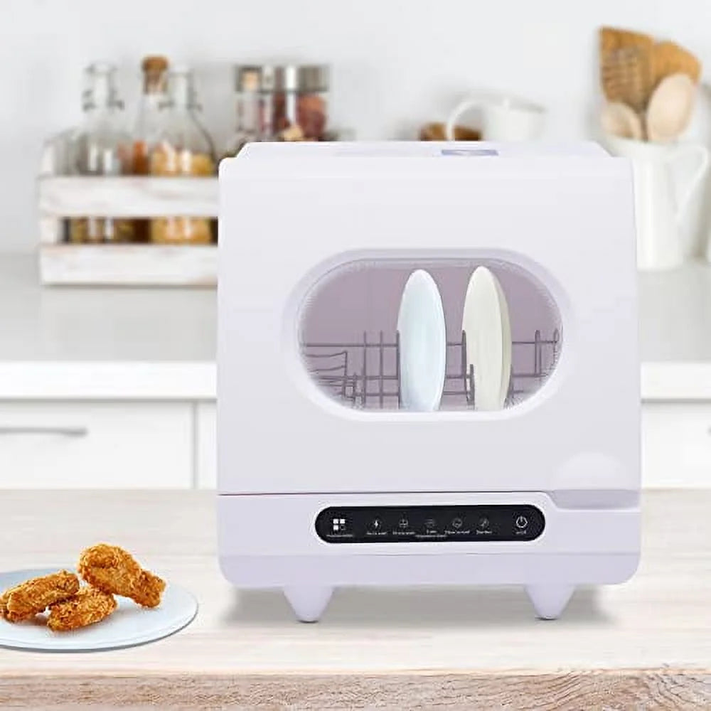 Automatic Dishwasher 360 Degree Spraying Water Deep Heating Cleaning Machine Portable Countertop Dishwasher Compact Dish Washing 5 Washing Programs Display Self-Cleaning for Small