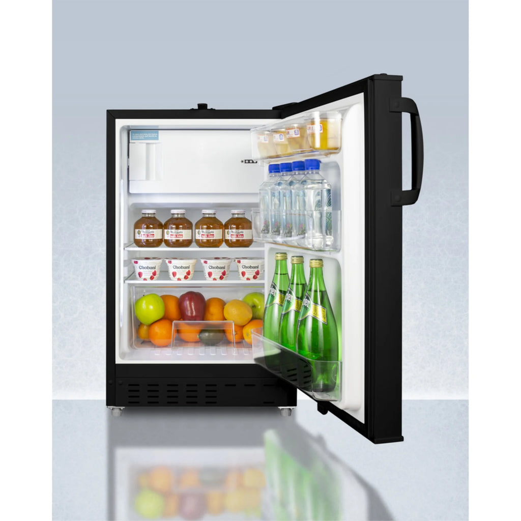 20" wide built-in undercounter ADA compliant refrigerator-freezer in black with a front lock