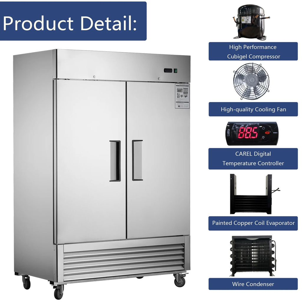 Camellia River 54" Upright Freezer, 42.2 Cu.ft. Solid Door, Commercial, Stainless Steel