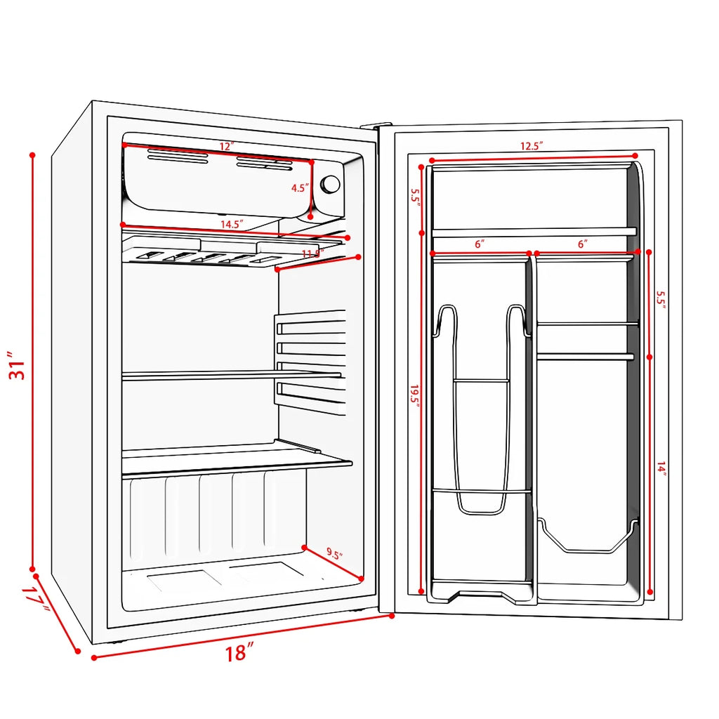 Costway 3.2 Cu.Ft. Compact Refrigerator Mini Dorm Small Fridge Freezer Reversible Door