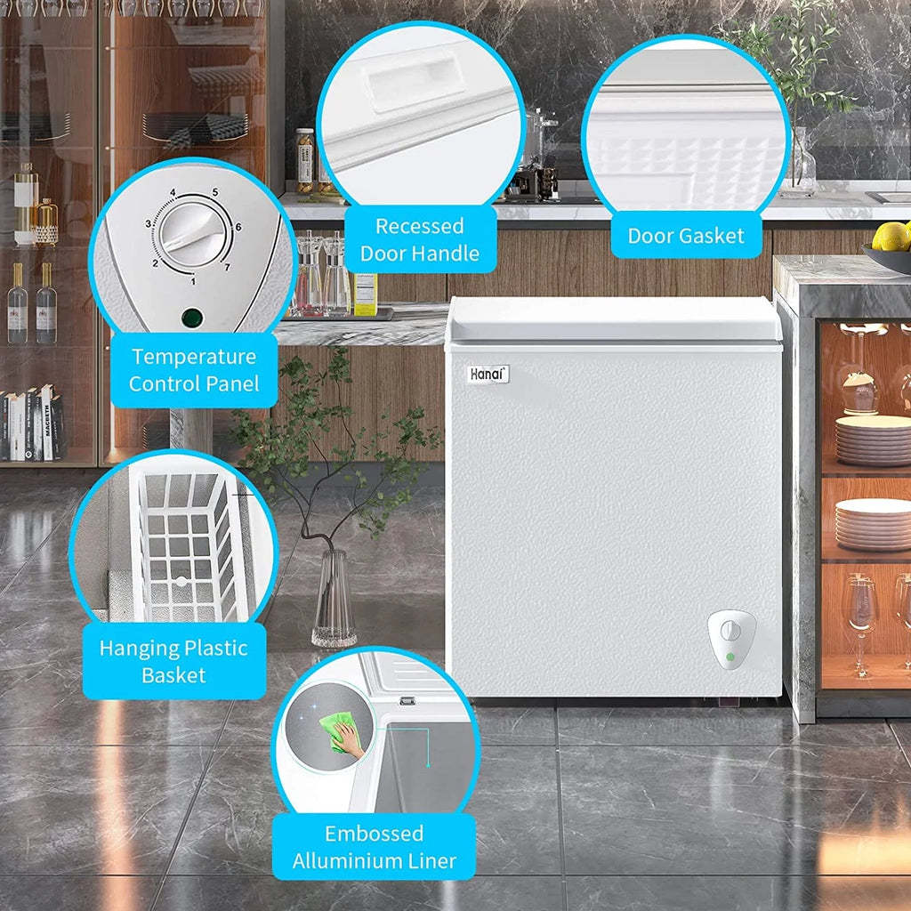 WANAI Chest Freezer 5 Cu.ft, Deep Freezer with Top Open Door ,White