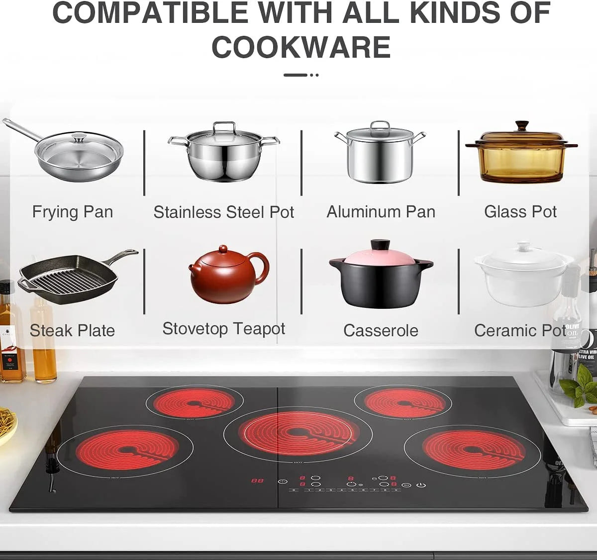 VBGK Induction Cooktop 30 inch 5 Burner Electric Hot Plate for Cooking Electric Induction Cooktop 240v, 99 Minutes Timer and Auto Shutdown Induction Burner,Child Lock