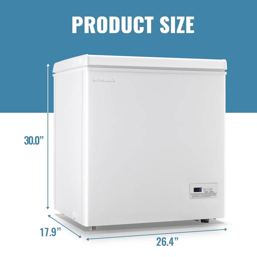 DEMULLER Chest Freezer 5.0 Cu. ft Removable Stainless Steel Basket Mini Freezer White YX-110