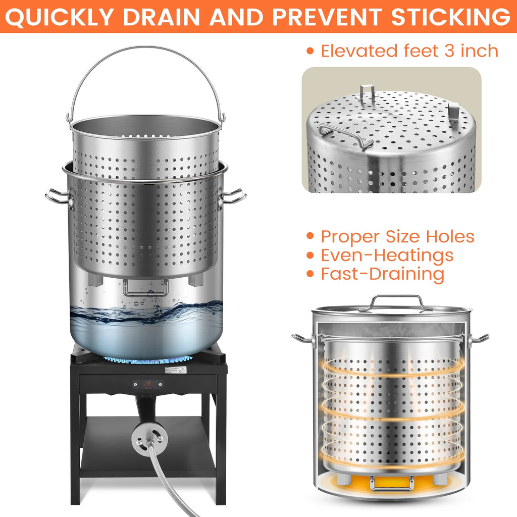 100QT Stainless Steel Seafood Boiling Kit, 200,000BTU Propane Stove for Outdoors Cooking, Large Stock pot w/Basket for Shrimp, Lobster, Crab Crawfish, Turkey Deep Fryer, Seafood Boil Pot