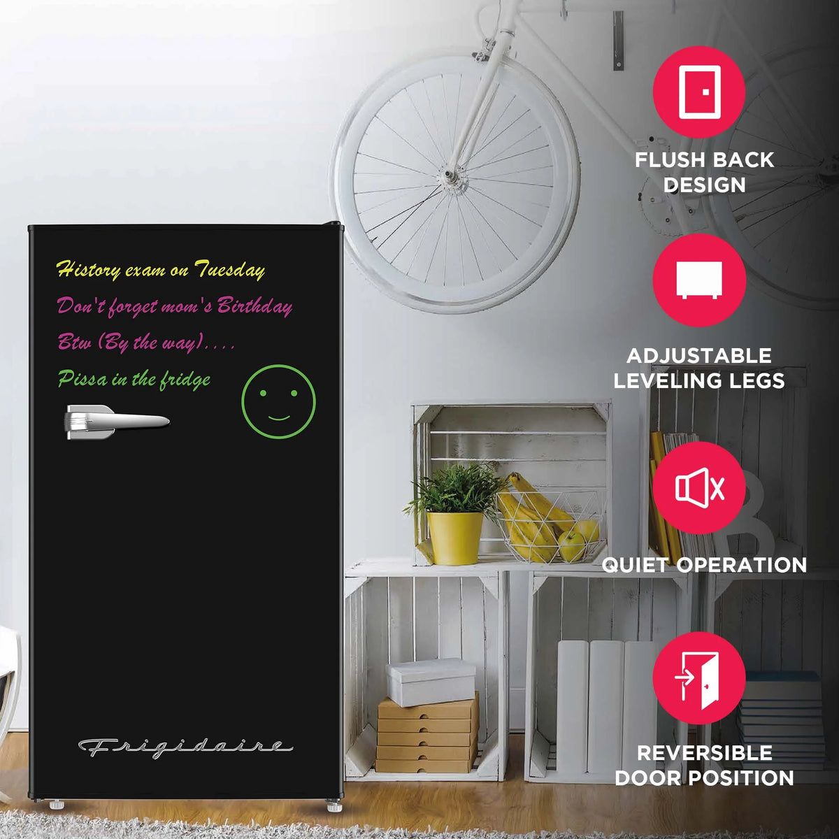 Frigidaire 3.2 Cu Ft Retro Dry Erase Compact Fridge, (EFR331-BLACK), Black