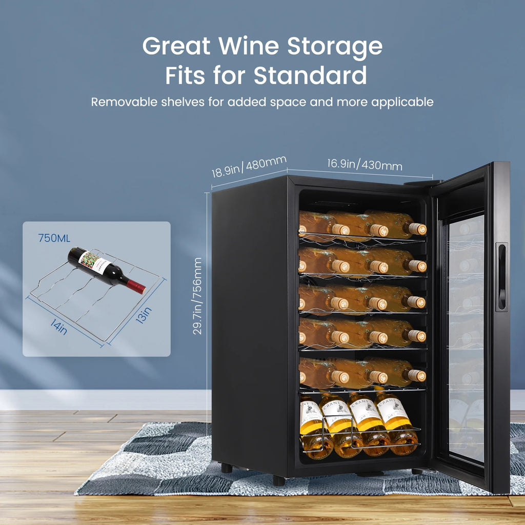 Garvee 24 Bottle Freestanding Wine Cooler Refrigerator with Glass Door for Bar, Party, Winery, Black