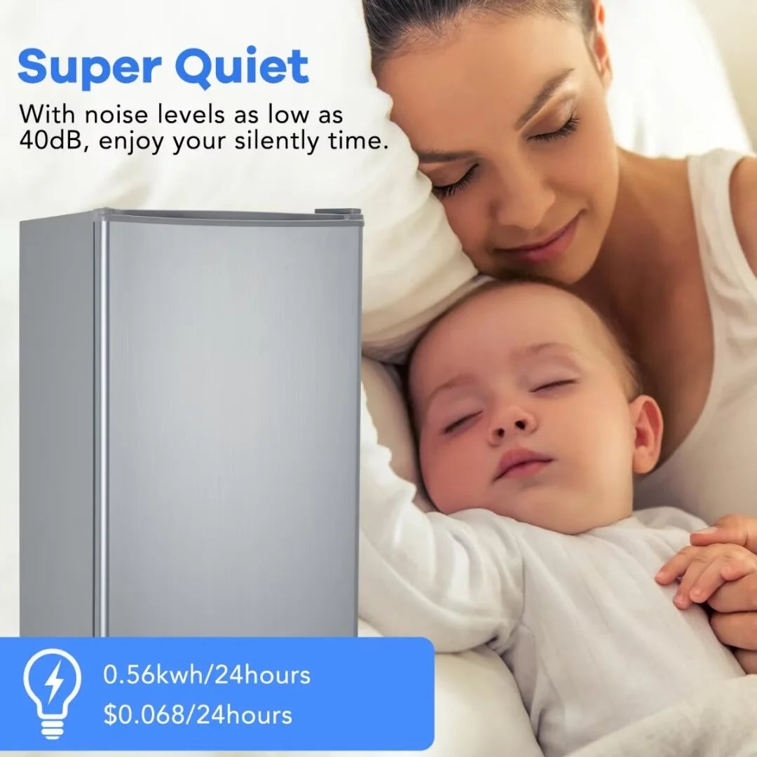 Mini Fridge with Freezer, 3.2 Cu. Ft Small Refrigerator with Adjustable Thermostat, Reversible Door for Home Office, White