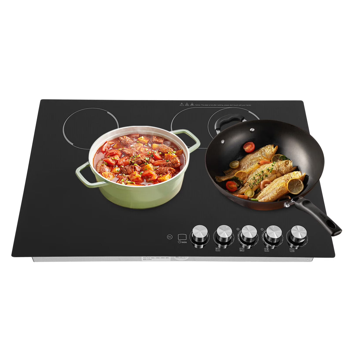 4 Burners Electric Cooktop, Knob Control Built-in Ceramic Cooktop, 23" Radiant Electric Cooktop Stovetop with Timer, 5 Heating Level, 3400W, 110V, Hard Wire