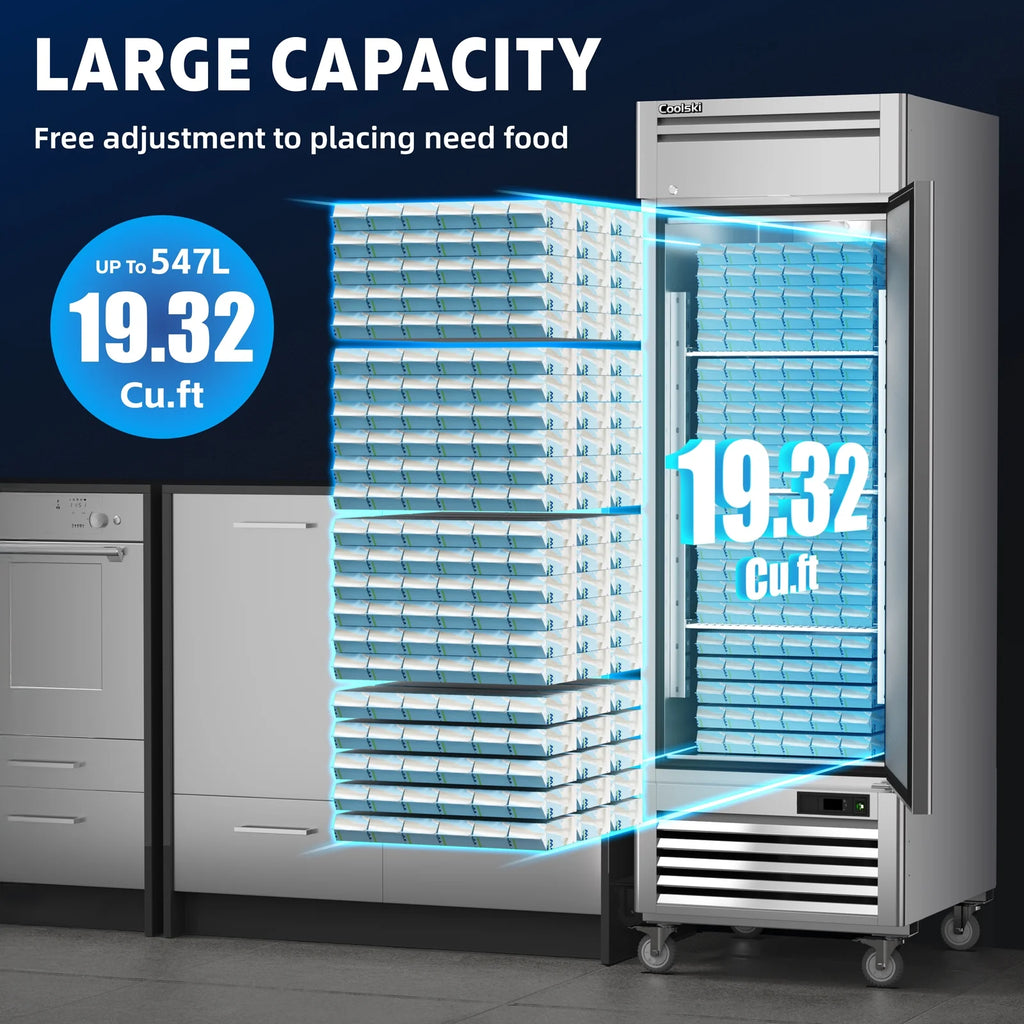 "COOLSKI 27"" W Commercial Freezer, 19.32 Cu.ft Single Solid Door Stainless Steel Storage Freezer"