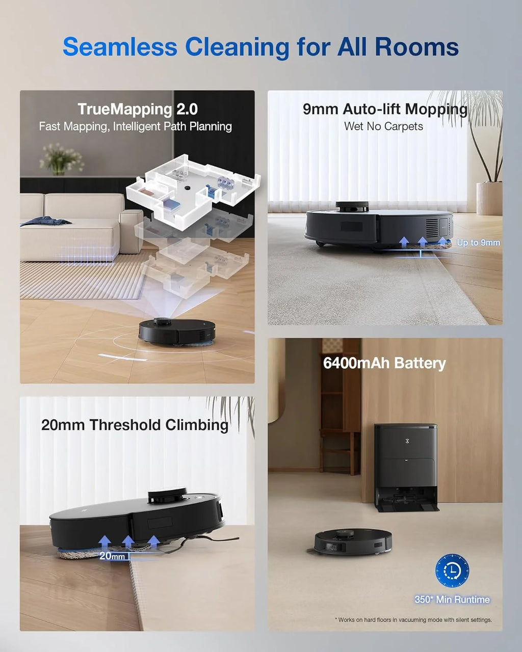 ECOVACS DEEBOT T30S Care Robot Vacuum & Mop - 11000Pa, ZeroTangle, TruEdge Mopping, Self-Emptying, Auto-Mop Lifting