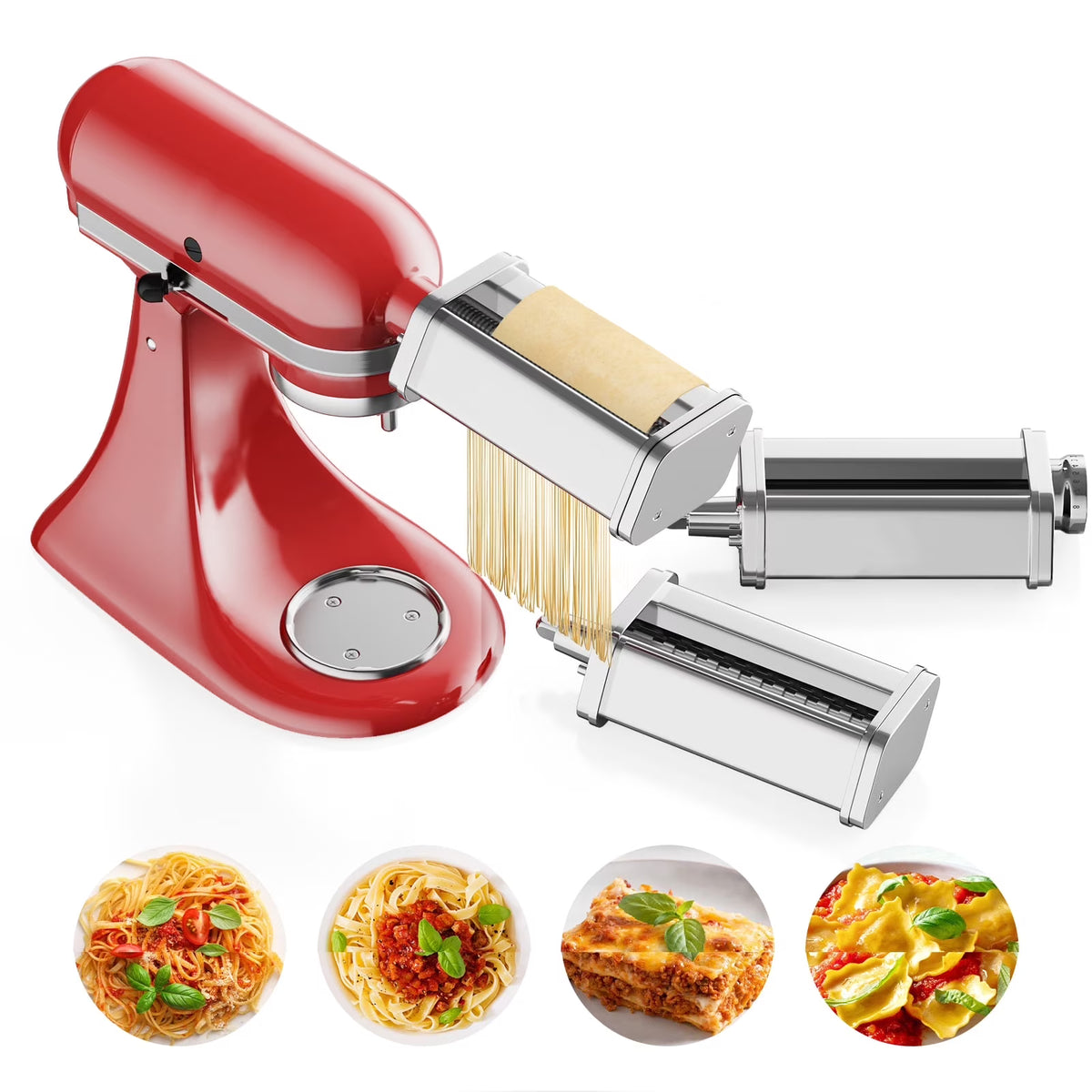 TOCOKEID 3Pcs Stainless Steel Pasta Attachment for KitchenAid Stand Mixer Included Dough Sheet Roller, Spaghetti Cutter and Fettuccine Cutter Maker