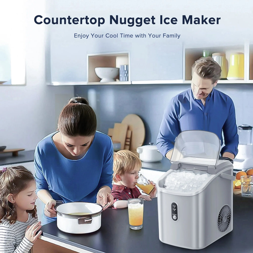 Electactic Nugget Ice Maker Countertop, 35lbs/24H, Self-Cleaning, Pebble Portable Ice Machine with Handle (White)