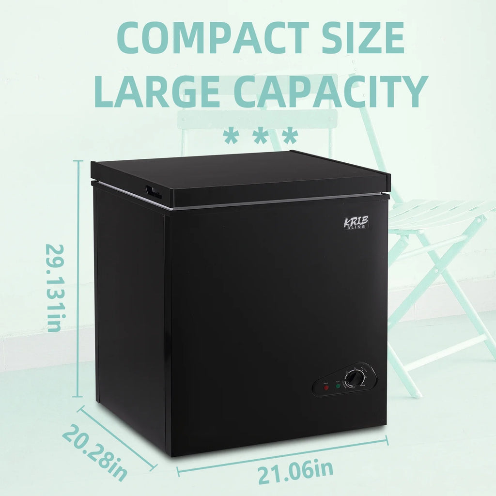 Krib B 3.5 Cu.Ft Chest Freezer with 7 Gears Temperature Adjustment, Deep Compact Freezer with a Removable Basket, Suitable for Kitchen, Garage, Basement, Black