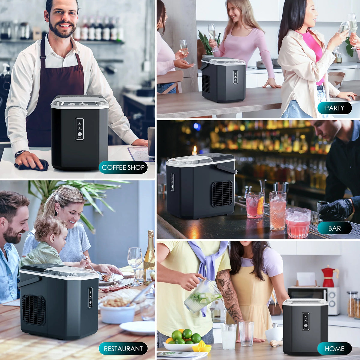 Fenbeli 26lbs/24H Countertop Ice Maker Machine with Handle, Portable Ice Maker Machine with Auto-Cleaning, Black