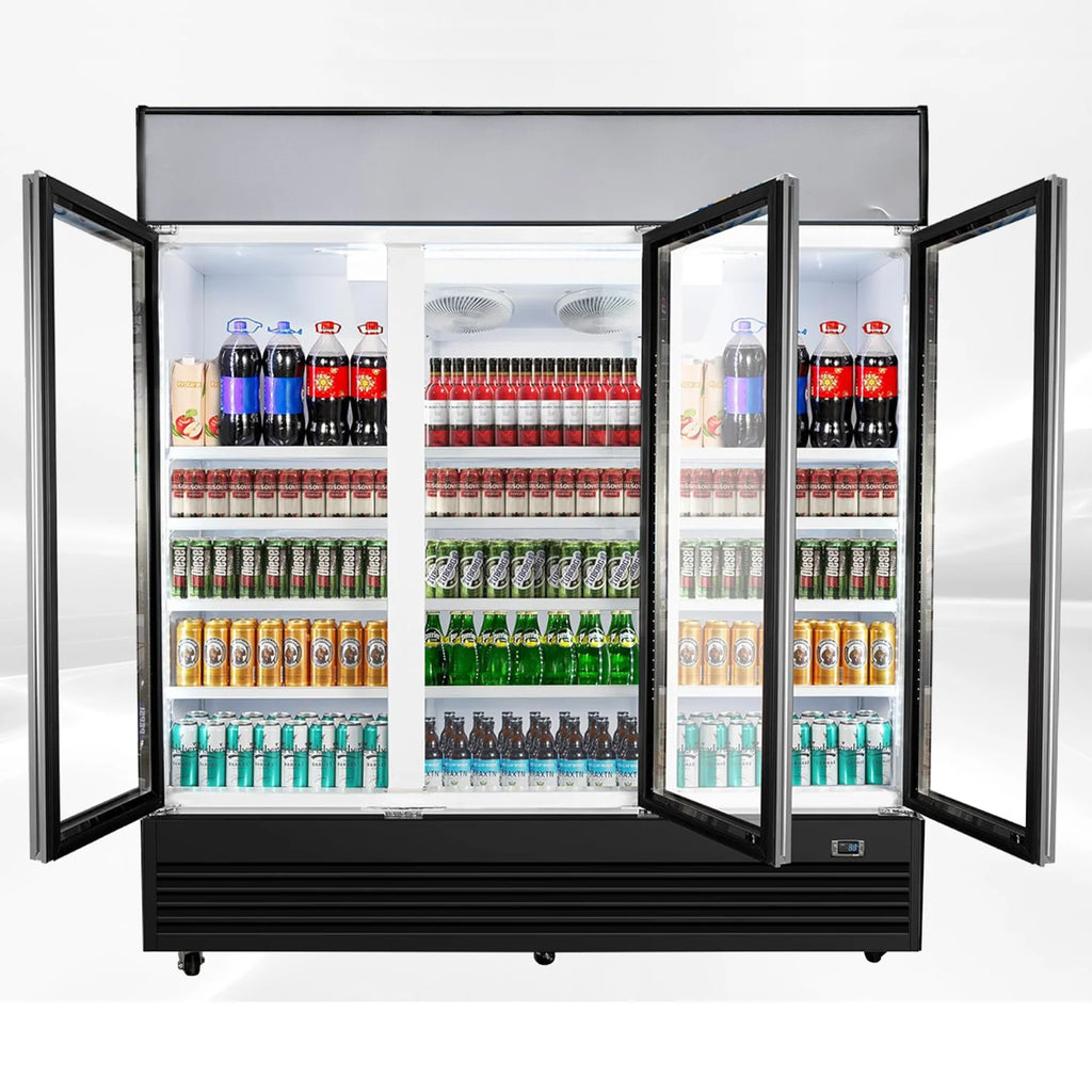 Commercial Merchandiser Refrigerator, 3 Glass Door, Beverage Cooler, 74" x 26" x 82", 62.5 Cu. Ft., NSF Certified