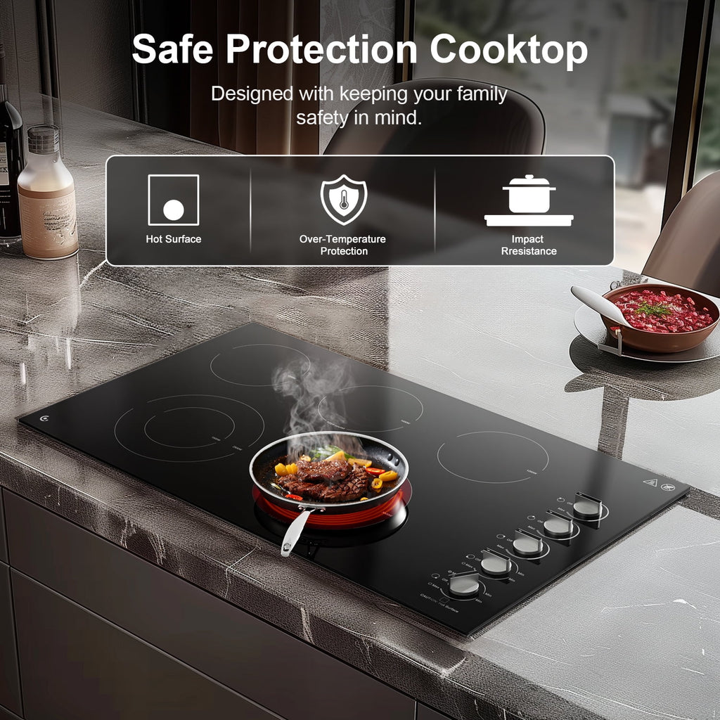 5 Burner Electric Stove, Sunmaki 36 inch Built-in Electric Cooktop 8900W Power Control by Knob for Home/Restaurant, 220V-240V
