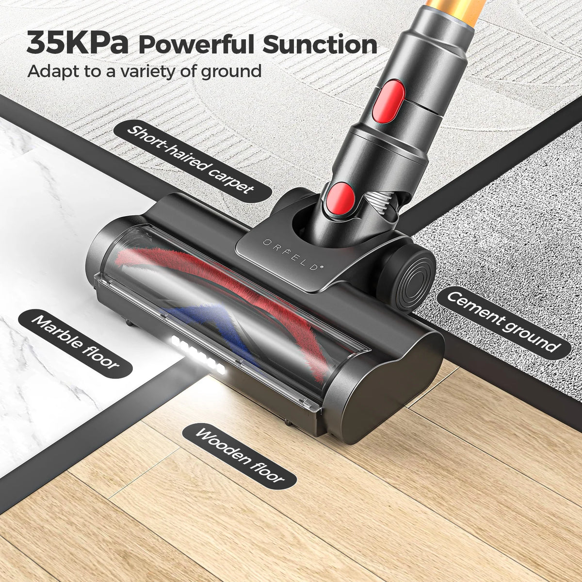ORFELD Cordless Vacuum Cleaner, Lightweight 35KPa Stick Vacuum for Carpet Floor and Pet Hair