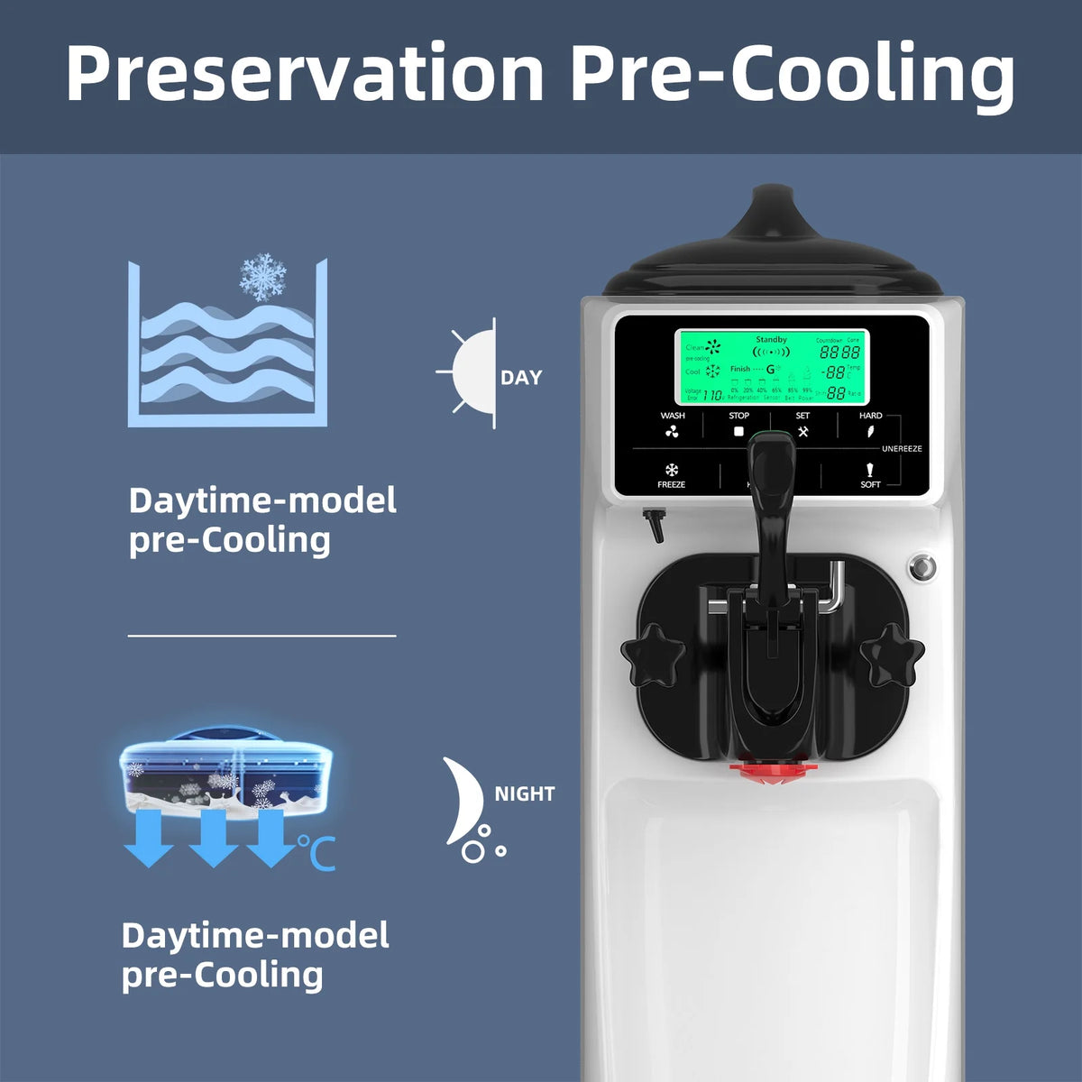 Soft Serve Ice Cream Machine, 3.2 to 4.2 Gal/H Soft Serve Ice Cream Machine with Pre-cooling, 1050W Single Flavor Ice Cream Maker machine With 1.6 Gal Tank