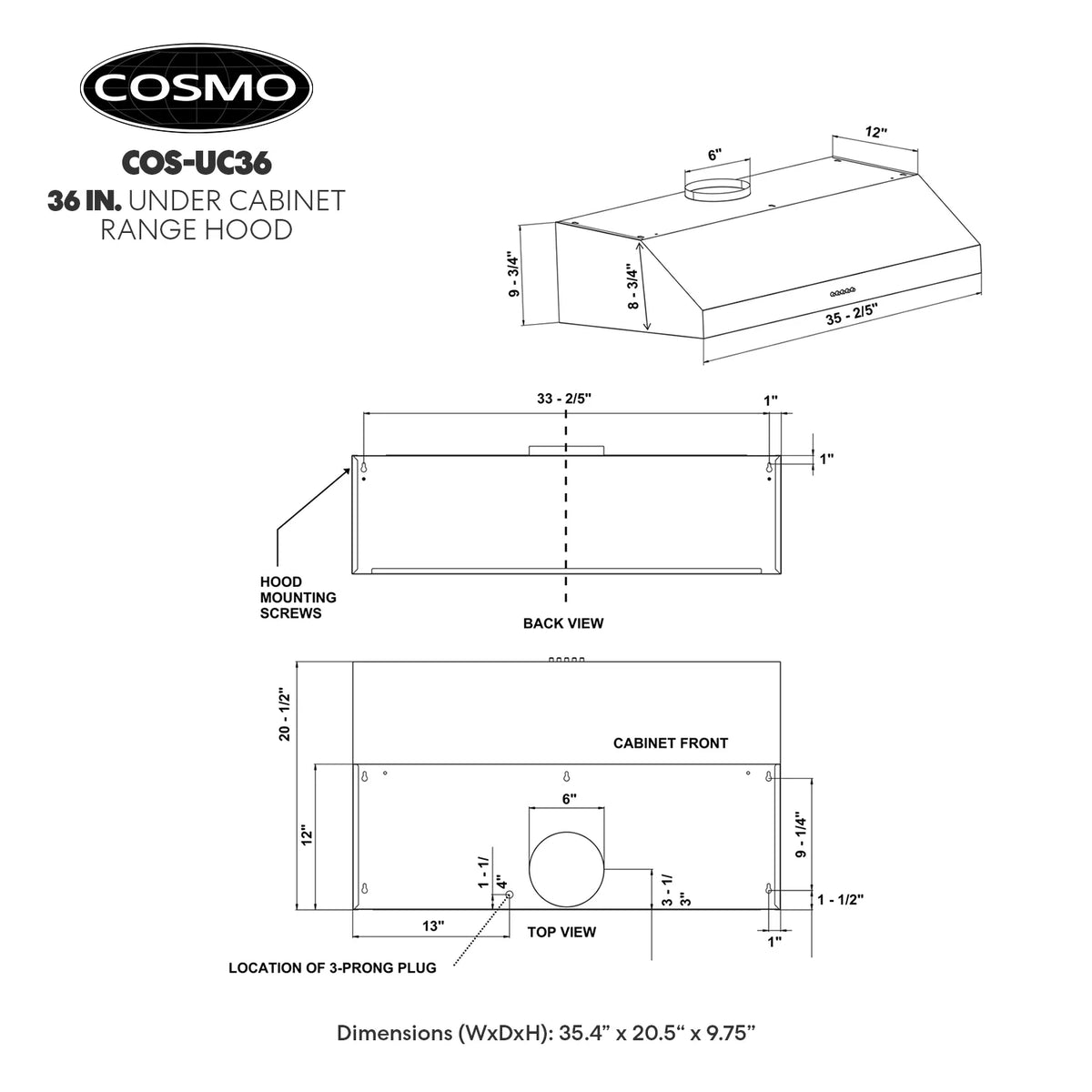 Cosmo Range Hoods UC30 30 in. 380 CFM Ducted Under-Cabinet Range Hood