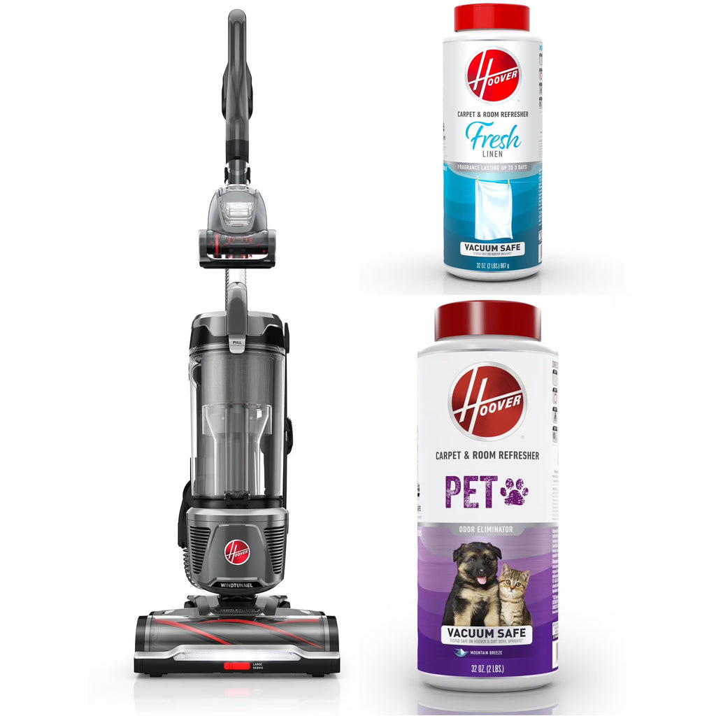 Hoover Upright Vacuum, WindTunnel Tangle Guard, Bagless, with Swivel Steering, Hard Floor and Carpet, Crevice Tool, Dusting Brush, Turbo Tool, LED headlights, UH77110, Black