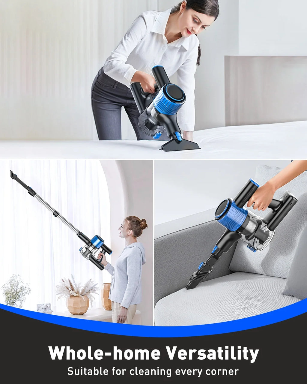 Cocbny Cordless Vacuum Cleaner, 28Kpa 8 in 1 Lightweight Stick Vacuum for Carpet Floor Pet Hair A27, Blue