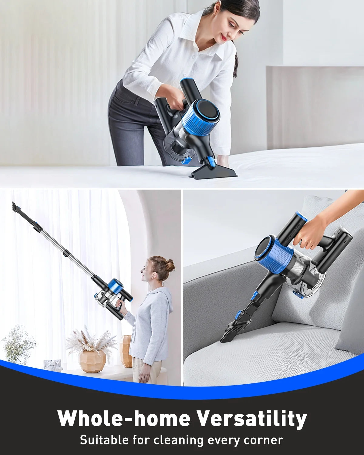Cocbny Cordless Vacuum Cleaner, 28Kpa 8 in 1 Lightweight Stick Vacuum for Carpet Floor Pet Hair A27, Blue