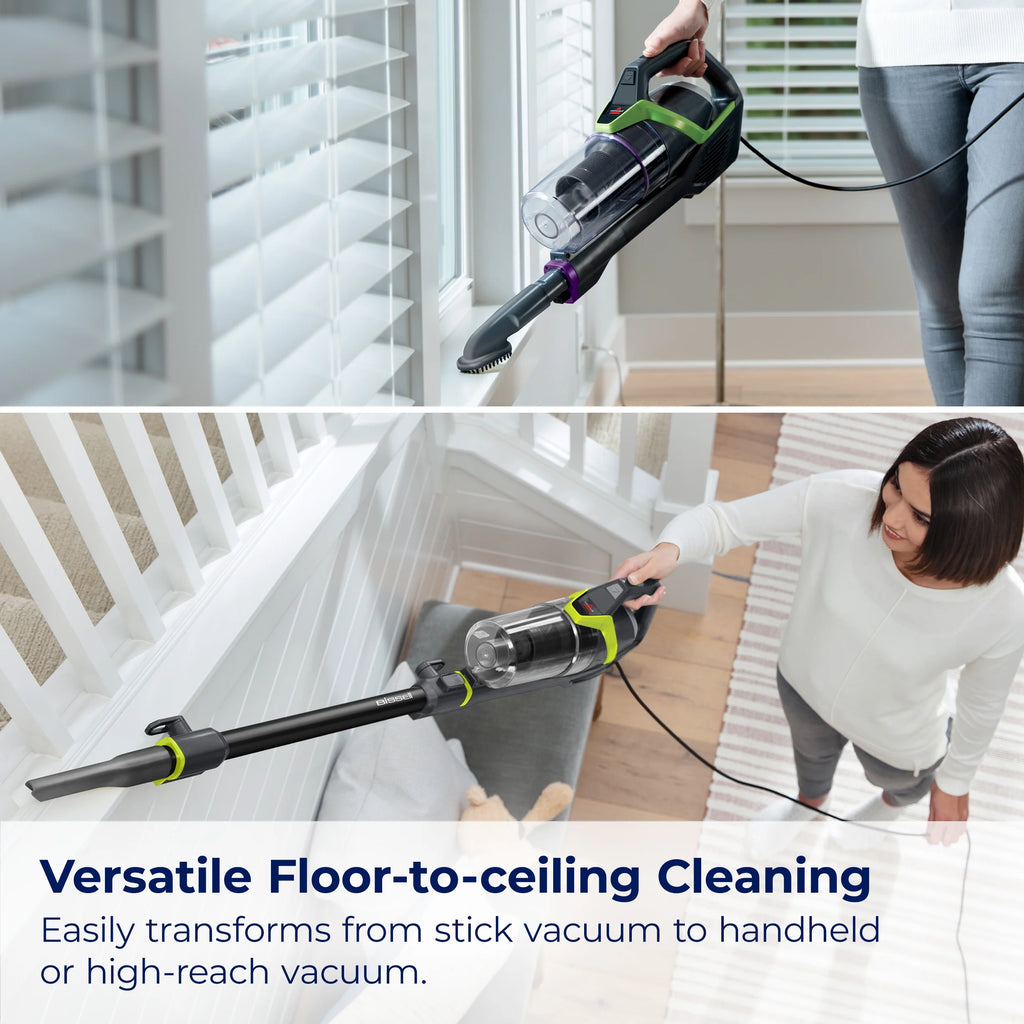 BISSELL Pet Hair Eraser Slim Corded Stick Vacuum, Carpet, Area Rugs, Hard Floor, Upholstery, Lightweight, Swivel Steering, Tangle-Free Brish Roll, 3875, Black
