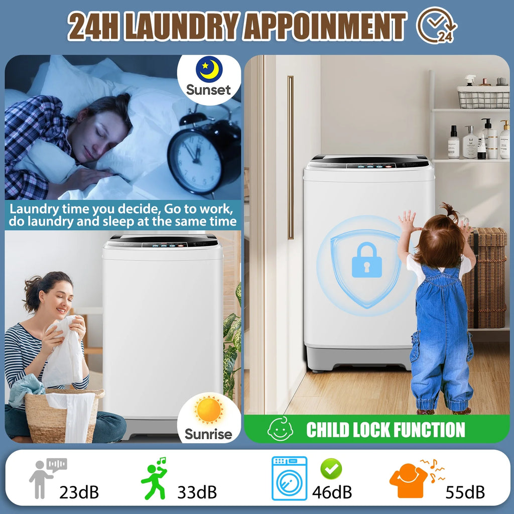 Veeboto 17.8lb Full Automatic Washing Machine, Compact Washing Machine with Drain Pump, Power Motor 20-Mins Quick Wash, LED Display, Washer and Dryer Combo Low Noise for Apartment Dorm Household