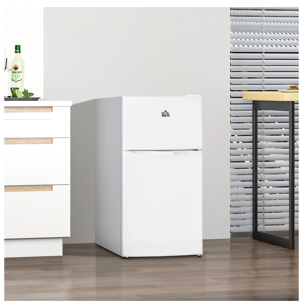 3.2 Cu.Ft Mini Fridge with Freezer - Double Door Refrigerator Adjustable Thermostat, Reversible Door - White - Dorm, Apartment, Bedroom