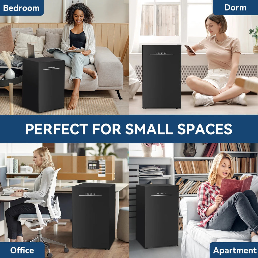 Frestec 3.2 Cu ft One Door Mini Fridge, Estar, Stainless Steel Look, New