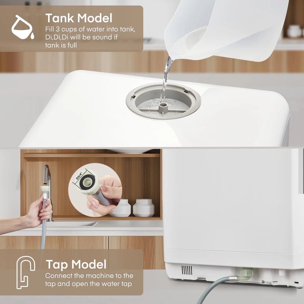 Countertop Dishwasher with Timeing Function, 6 Programs, 360��Dual Spray, 167�H High-Temp, Mini Portable Dishwasher for Home,Apartments,RVs