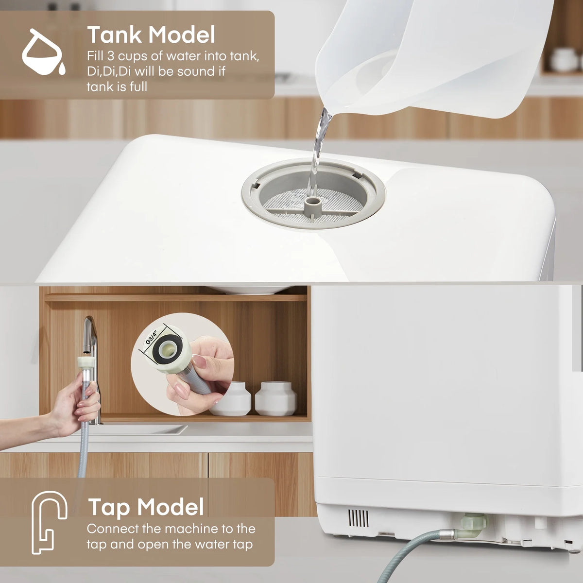 Countertop Dishwasher with Timeing Function, 6 Programs, 360��Dual Spray, 167�H High-Temp, Mini Portable Dishwasher for Home,Apartments,RVs