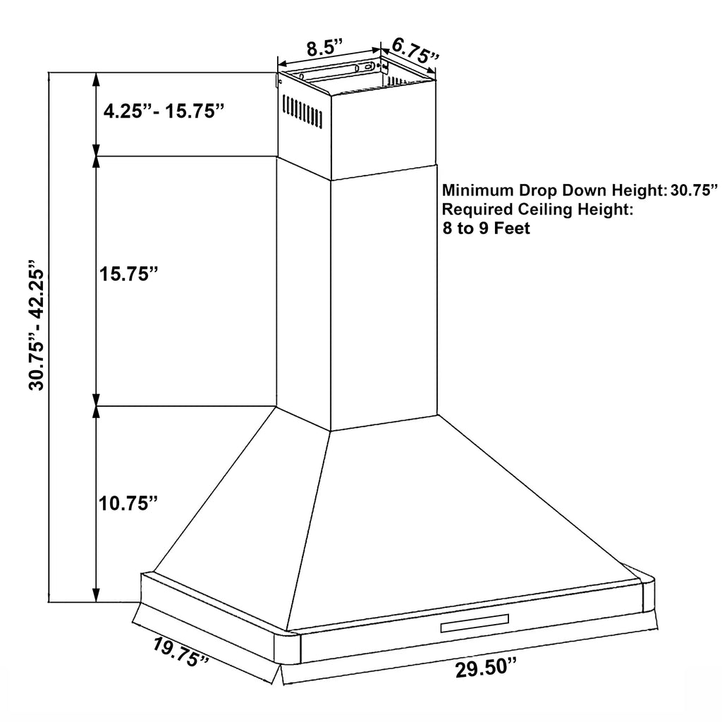 AKDY 30" European Stainless Steel Wall Mount Range Hood with Touch Control Panel