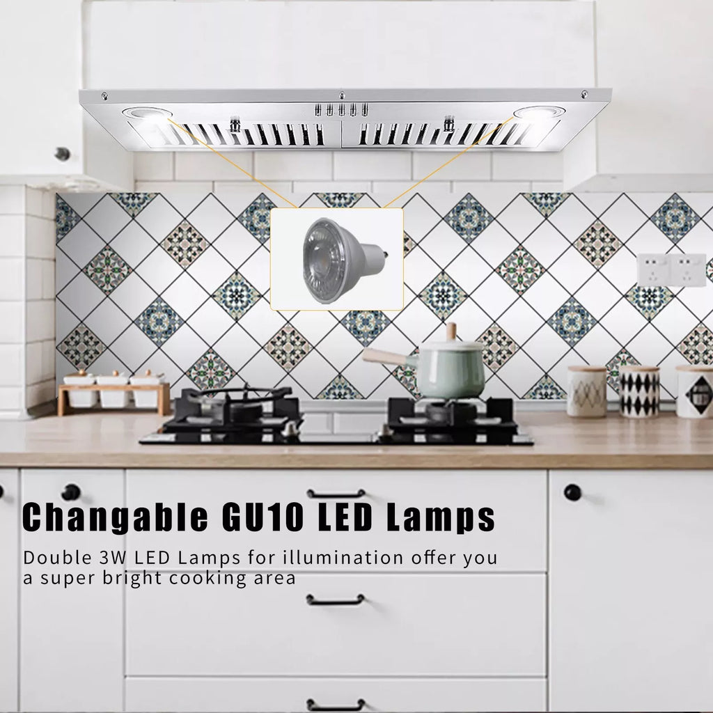 Range Hood 30 inch Insert Vent Hood 600 CFM Built-in Stainless Steel Range Hood Powerful Exhaust Vent Fan