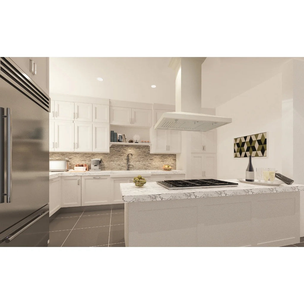 ZLINE 30 in. Wooden Island Mount Range Hood in White - Includes 760 CFM Motor