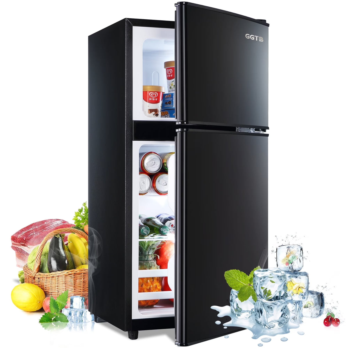 GGTB Retro Compact Two Door Refrigerator, Black, 3.0 Cu ft