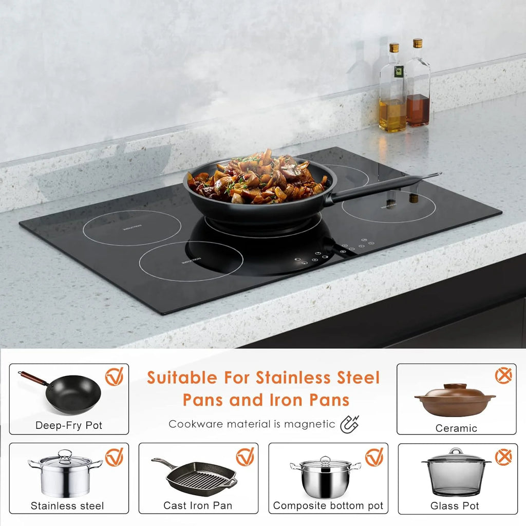 Homtone 30 Inch Electric Cooktop 4 Burners Built-in Electric Stovetop -Timer & Child Safety Lock