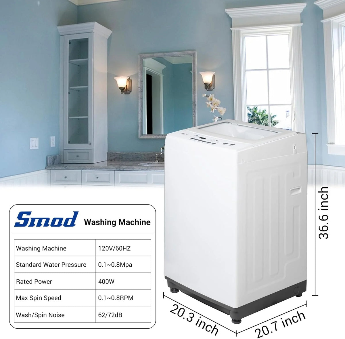 Techomey Compact Washing Machines 1.7 Cu ft Single Use in Schools and apartments 12lbs White Washer