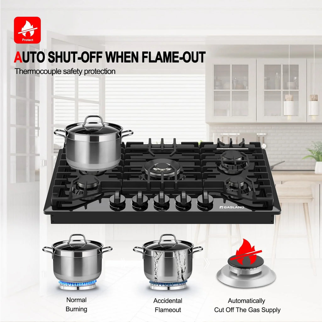 Gasland Chef  30" 5 Burners 30" Gas Cooktop, Stovetop, NG/LPG,Stainless Steel, Auto Ignition
