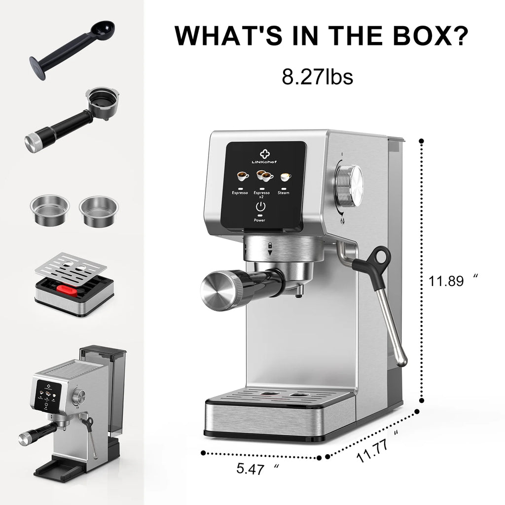 LINKChef Espresso Machine 20 Bar, Professional Espresso Maker with Milk Frother Steam Wand