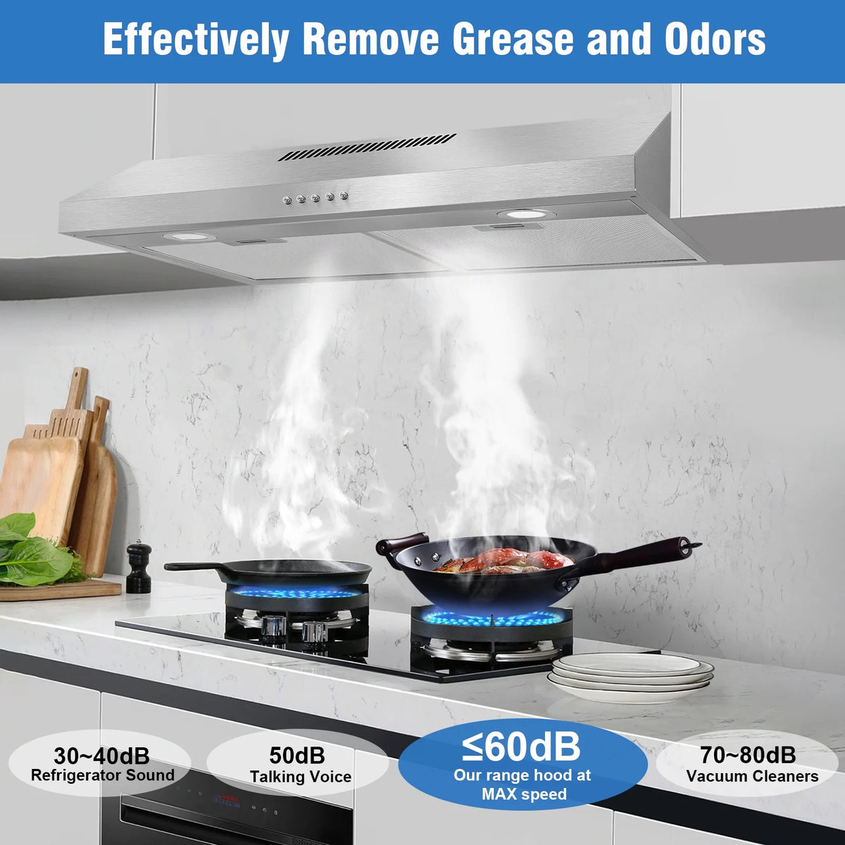 GRACEALL 30 Inch Range Hood Under Cabinet Oven Vent Hood, Ducted/ Ductless Convertible Kitchen Extractor, Stainless Steel Stove Exhaust Fan, Charcoal Filter and Exhaust Pipe Included