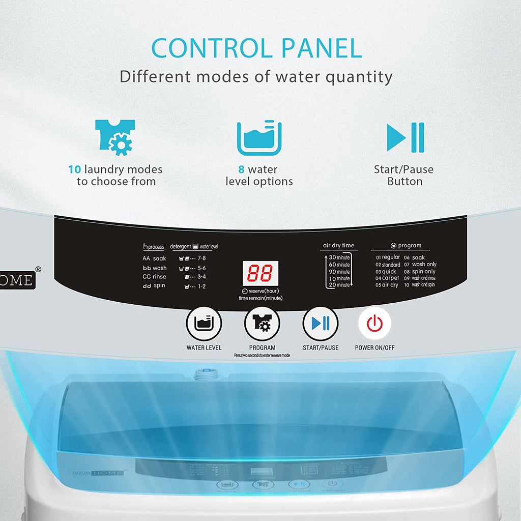 VIVOHOME Full-Automatic Washing Machine with Built in Drain Pump Spin Dryer, 1.32cu.ft 13 lbs Capacity