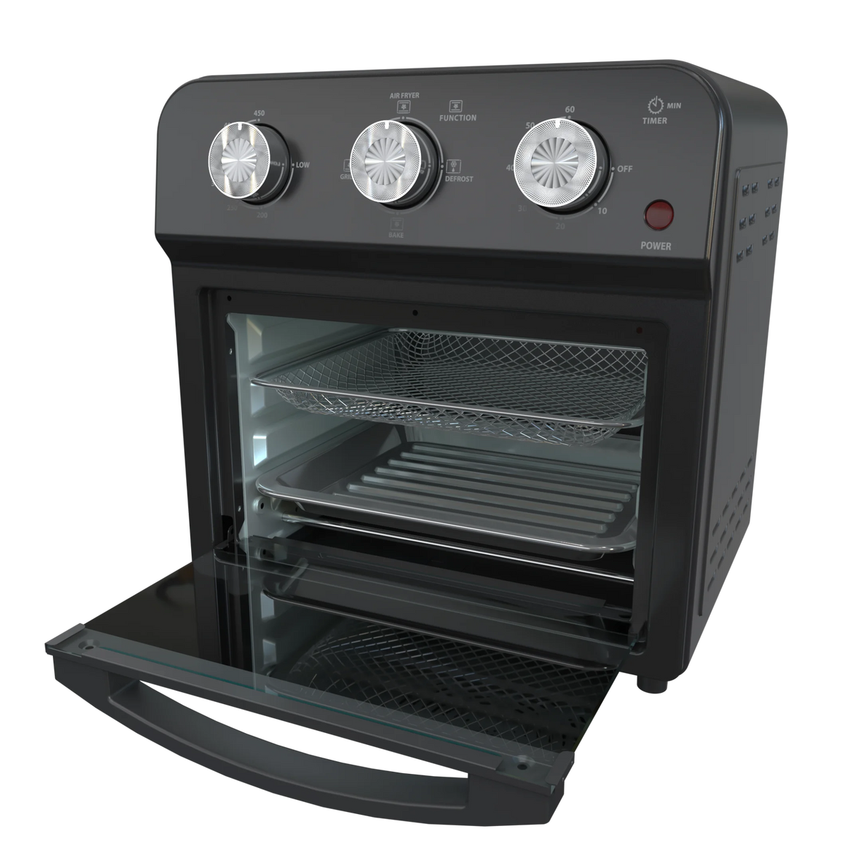 12.5 Quart Air Fryer Convection Toaster Oven, 1500W, 4 Cooking Modes, 7-in-1 Multifunction with Roast, Bake, Grill, Broil, Toast, Dehydrate, Defrost, Stainless Steel, Black