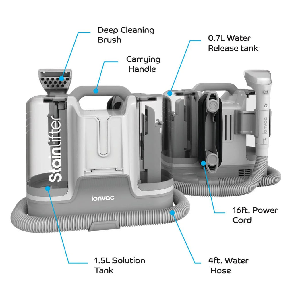 Ionvac Stain Lifter 12kPa Suction Portable Carpet and Upholstery Cleaner Vacuum, Gray