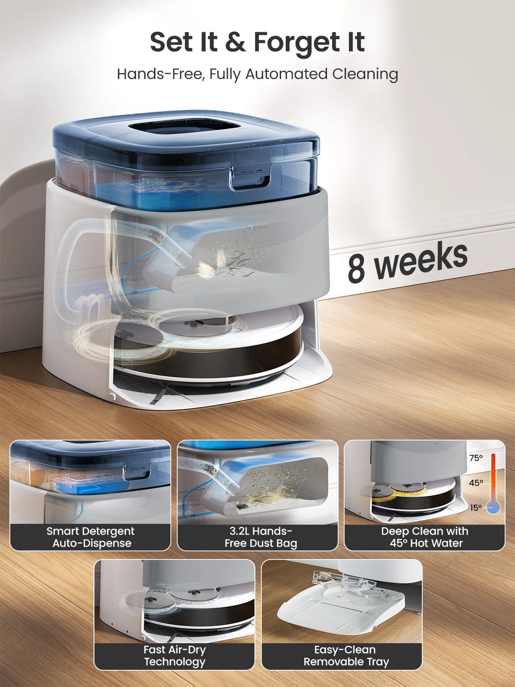 Lefant M3L Robot Vacuum and Mop, 12000Pa Suction, All-in-One Base Station, Anti-Tangle Brushes & Dual Spinning Mop, Self-Emptying & Refilling, LIDAR Navigation