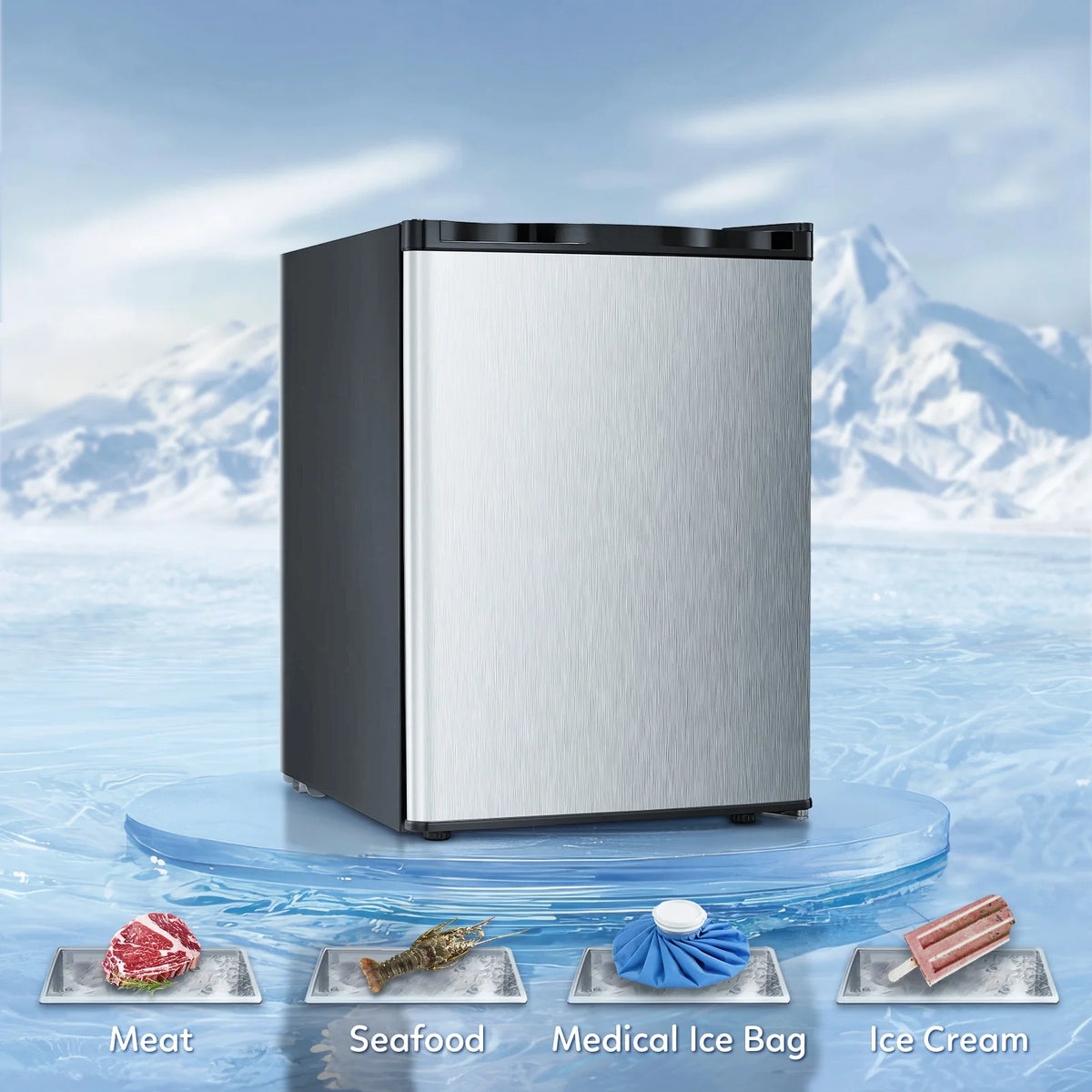 Auseo Mini Freezer Countertop, Energy Saving 2.6 Cu.ft, Single Door Compact Upright Freezer with Reversible Door for Home/Office/Kitchen-White