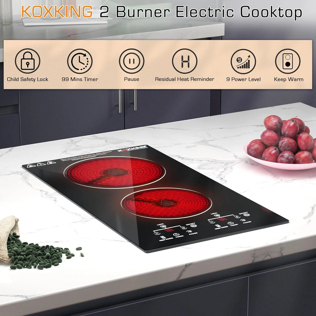 4 Burner Electric Cooktop, 24 Inch Electric Stove Top, Built-in Electric Cooktop with Sensor Touch Control, Timer & Child Lock Included, 9 Power Levels, 6000W, 220-240V Hard Wired (No Plug)