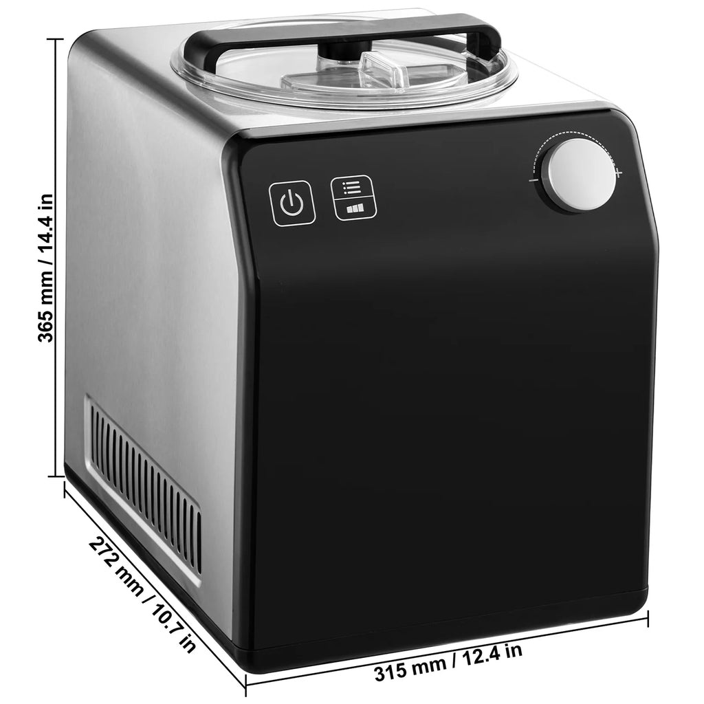KFFKFF Vertical Ice Cream Machine with Integrated Compressor, 2 Quart Instant Fruit Yogurt Device, Stainless Steel Electronic Sorbet Creator, 4 Function Gelato Producer with Digital Screen & Timer