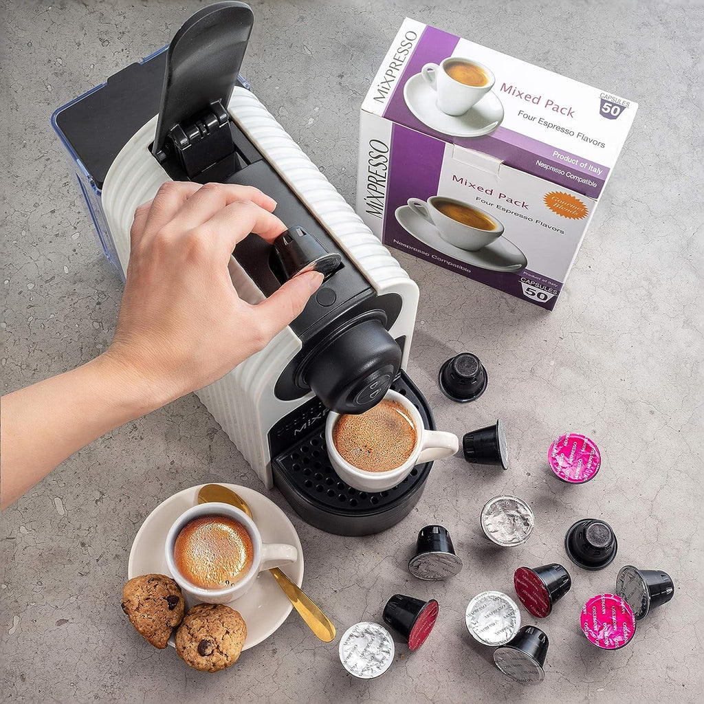 Mixpresso Espresso Machine for Nespresso Compatible Capsule, Single Serve Coffee Maker Programmable for Espresso Pods, Premium Italian 19 Bar High Pressure Pump 27oz 1400w Black Coffee Maker