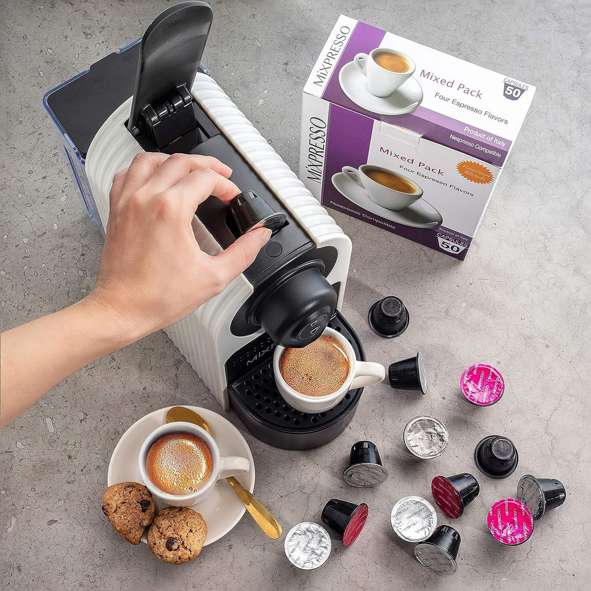 Mixpresso Espresso Machine for Nespresso Compatible Capsule, Single Serve Coffee Maker Programmable for Espresso Pods, Premium Italian 19 Bar High Pressure Pump 27oz 1400w Black Coffee Maker
